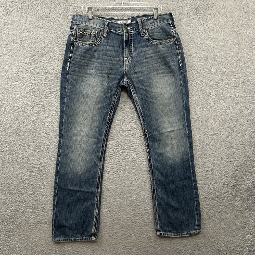 BKE Jeans Mens 34x33 Blue Denim Carter Boot Cut Medium Wash Cotton Adult Buckle
